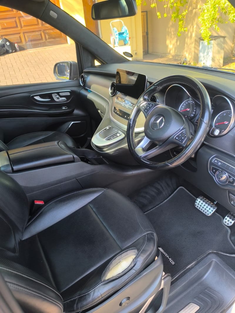 Mercedes-Benz V-Class front cabin after an interior detail, AMG steering wheel, dash and console cleaned